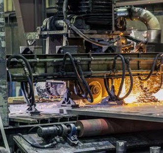 Sparks from an industrial cutting line